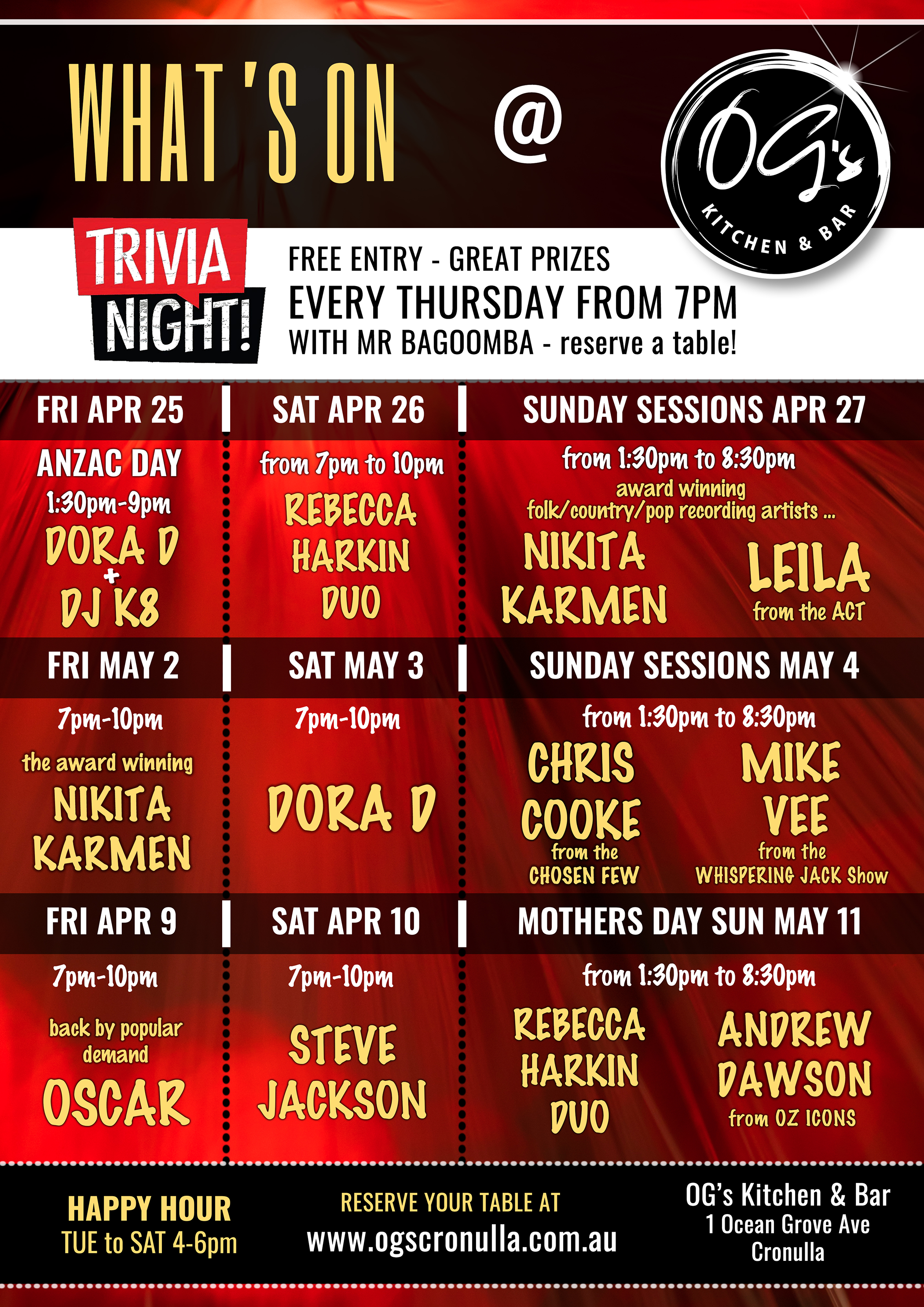 LIVE MUSIC COMING TO OG's CRONULLA