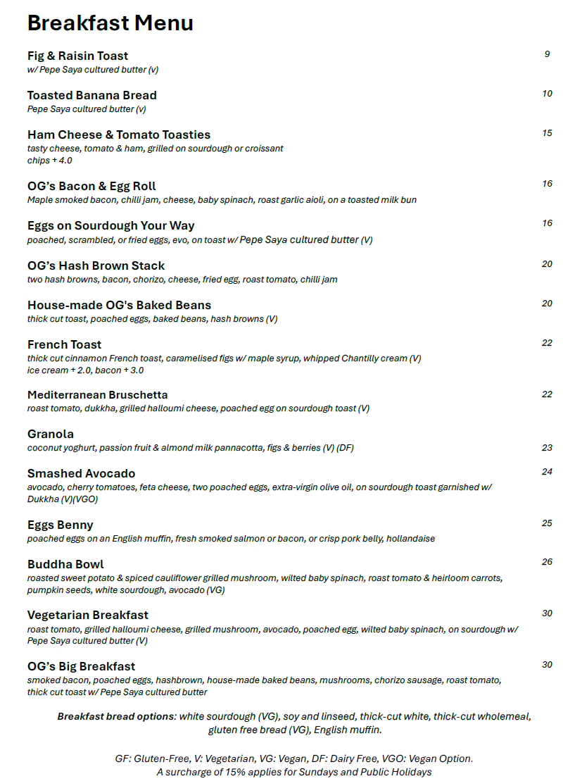 Breakfast Menu
